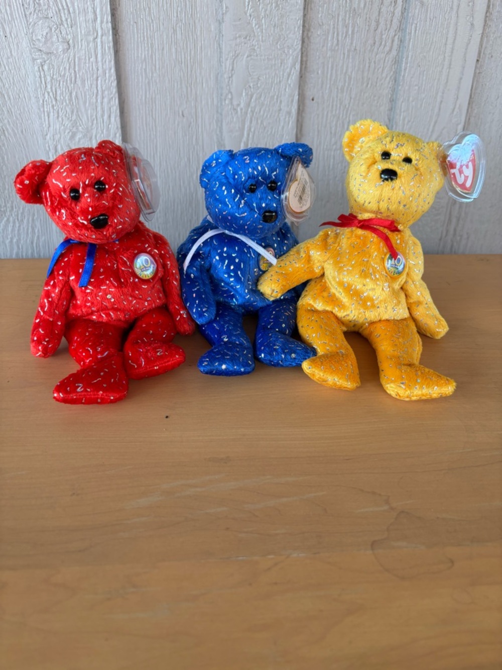 Ty Beanie Baby Decade Bears Plush Trio - Red, Blue, Yellow